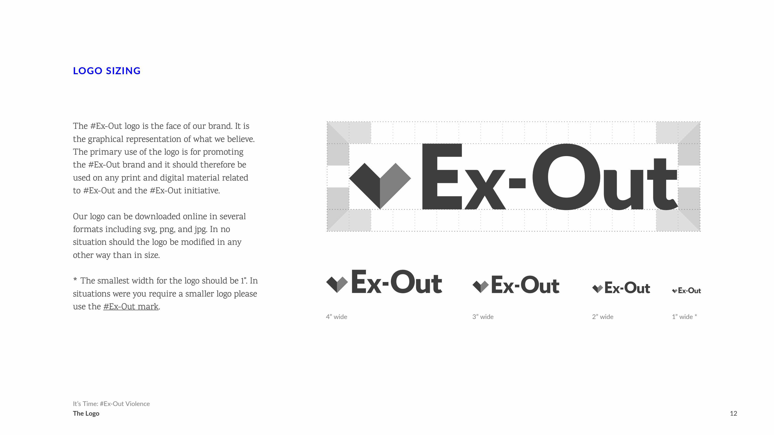 Ex-Out Brand Guide Page 12. Please download the PDF for an accessible read.